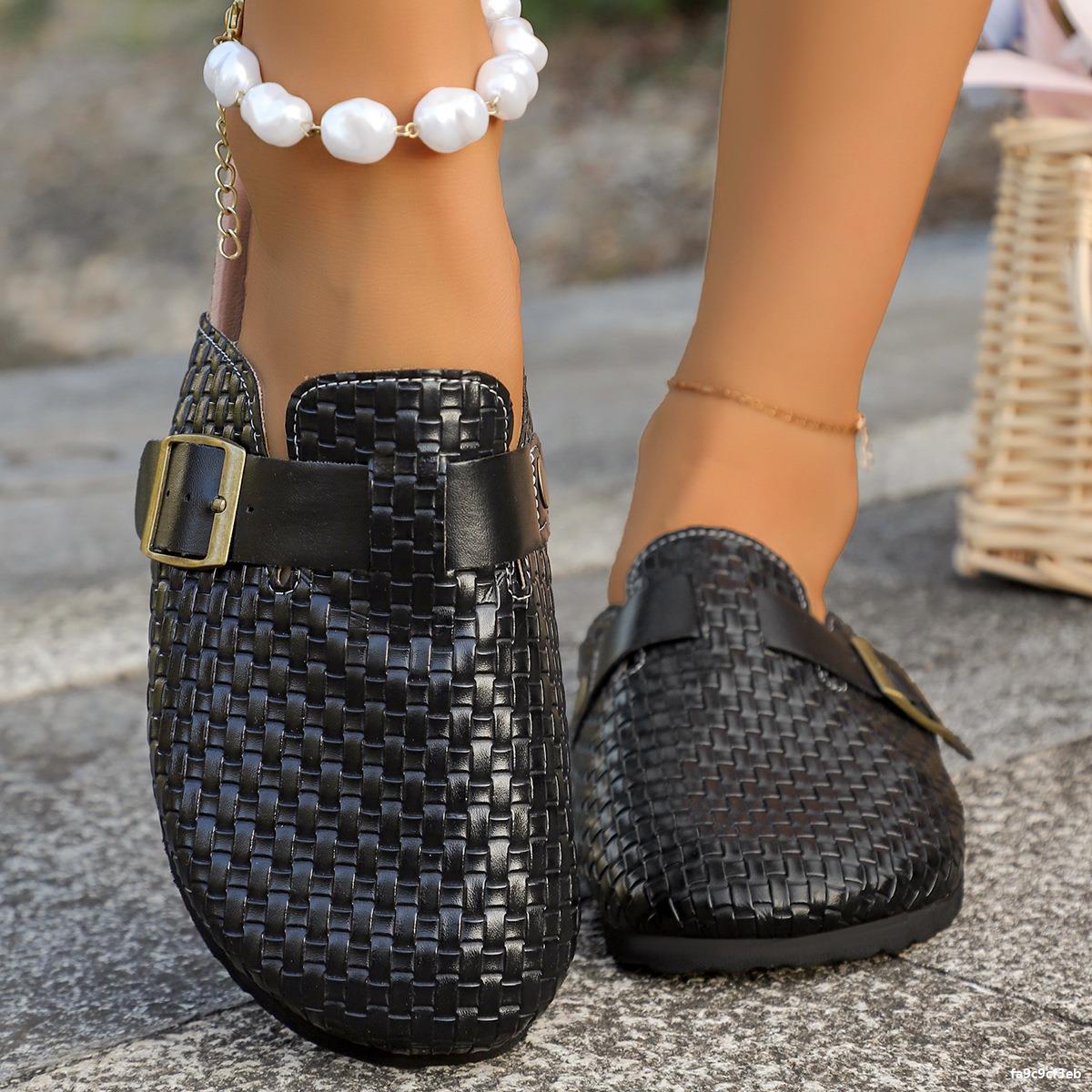 Chaussons Birkenstock noirs à bout rond tissés