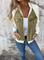 Jeansjacke mit Patchwork-Kapuze
