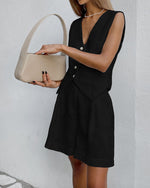 Cotton and Linen Vest and Shorts Business casual Outfits Set