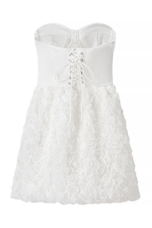 White 3D floral strapless vest mini dress