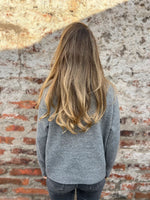 Stand collar solid color button loose sweater