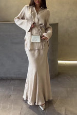 Drape Tie Shirt Top and Skirt Two-Piece Set