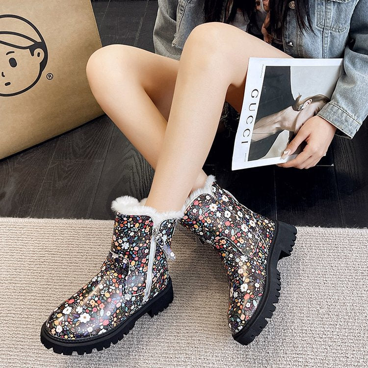 Sapatos de algodão com cano médio em veludo leopardo