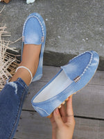 Distressed Shallow Denim Slip-On Shoes