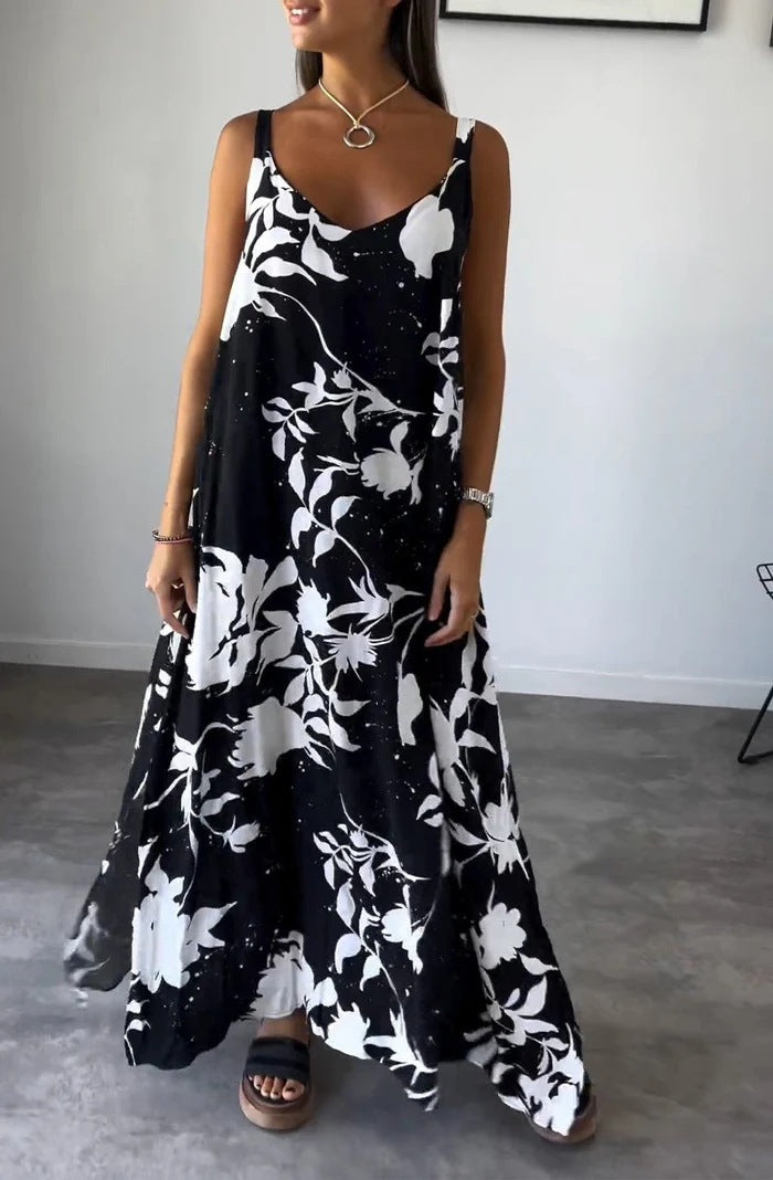Neckholder-Kleid mit V-Ausschnitt und Retro-Print