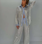 Loose casual sequined suit jacket and wide-leg pants two-piece suit