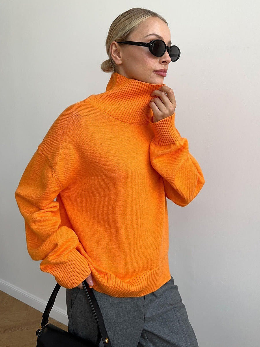 Loose-fitting turtleneck simple solid color pullover sweater