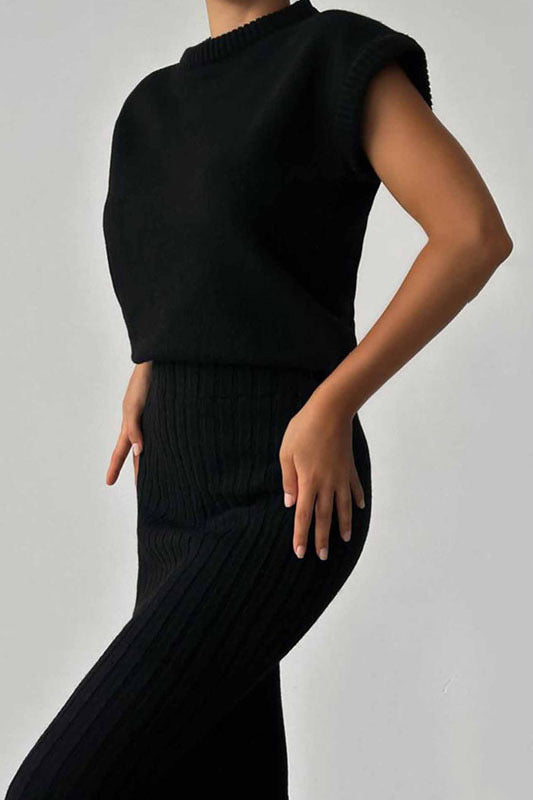 Sleeveless knitted pullover top and fitted long skirt two-piece set