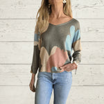 Round neck loose cropped pullover printed sweater top