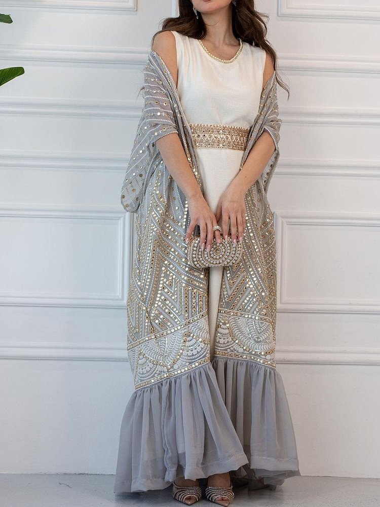 Wunderschönes Cape-Mantelkleid mit Fledermausärmeln, zweiteilig