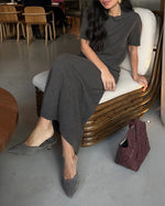 Commuting simple knitted short-sleeved skirt suit