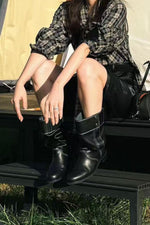 Retro side buttons above-the-knee length Western cowboy Boots