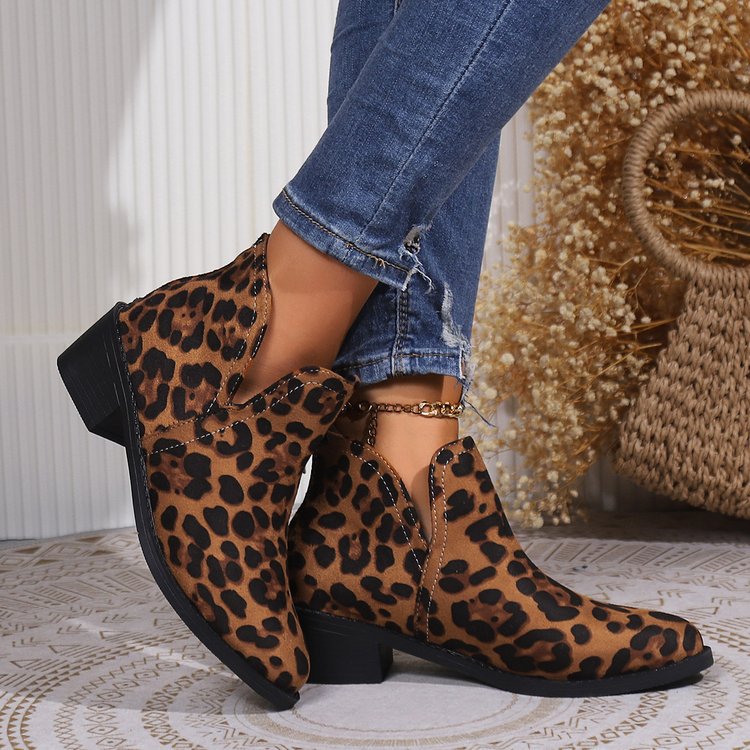 Chaussures Chelsea simples léopard en daim marron
