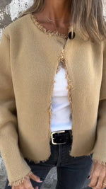 Round neck long-sleeved frosted edges woolen coat