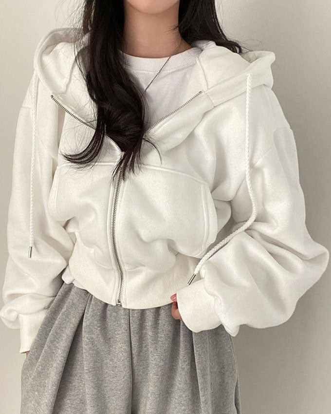 Hip-hop Style Short Loose Solid Color Hoodie