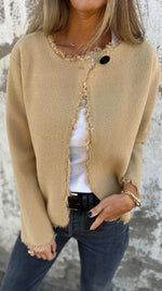 Round neck long-sleeved frosted edges woolen coat