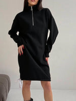 Fleece-Sweatshirtkleid mit Rollkragen und halbem Reißverschluss