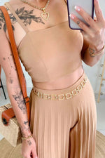 Camisole top and pleated wide-leg pants two-piece set