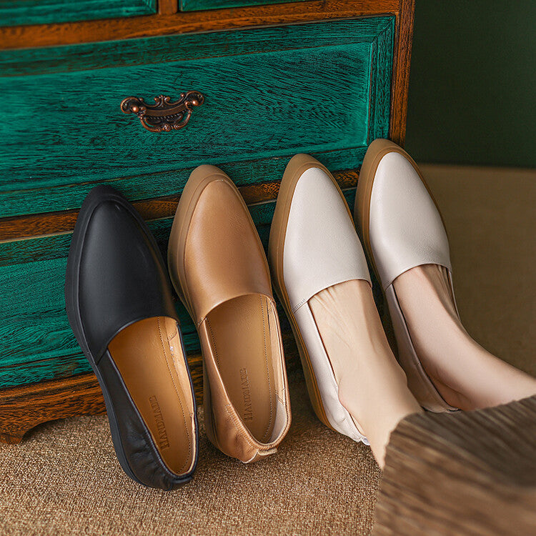 Mocassins vintage à bout pointu et semelle épaisse