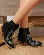 Equestrian Line Tassel side zipper embroidered ankle boots