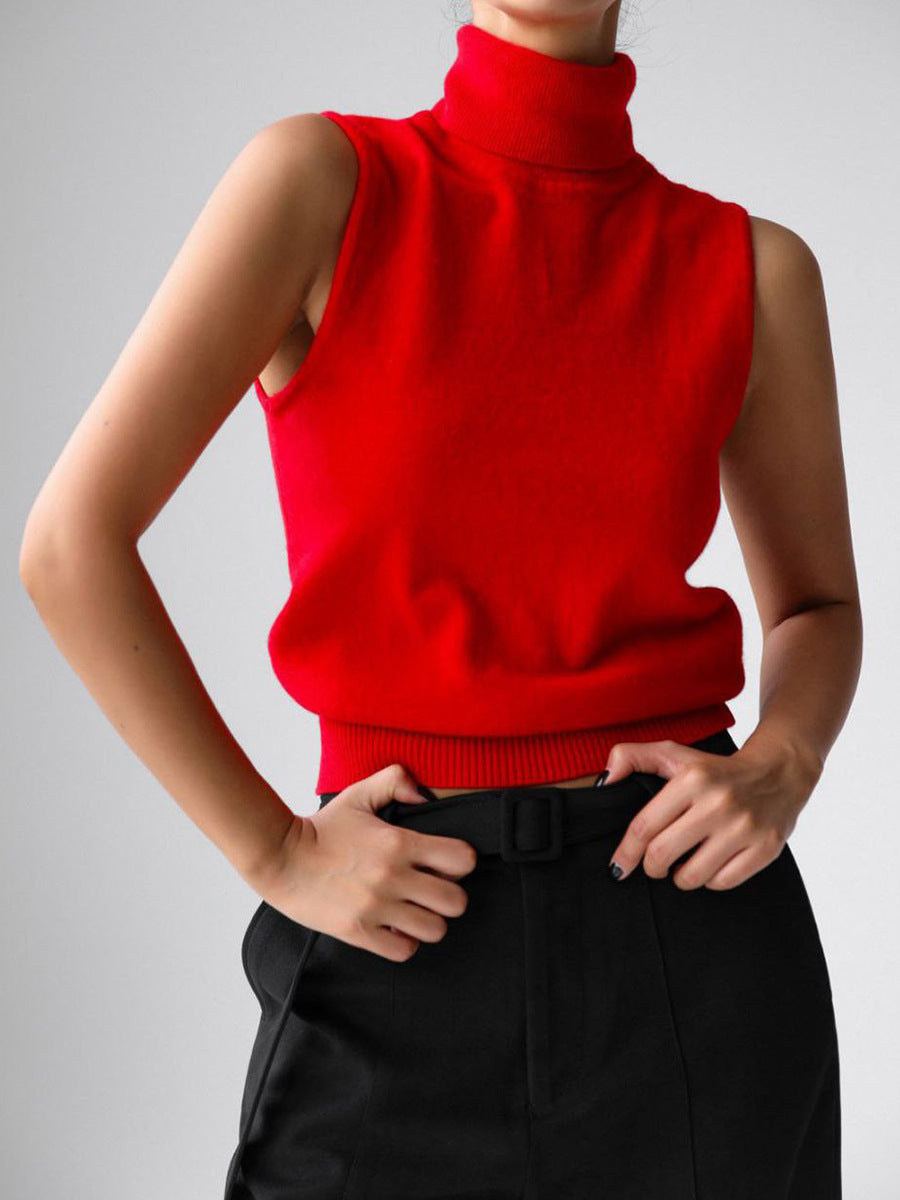 Pull sans manches à col roulé, haut sans manches simple