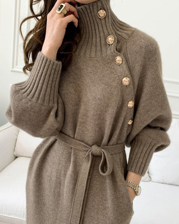 Woolly Haze shoulder buttons turtleneck long sweater coat