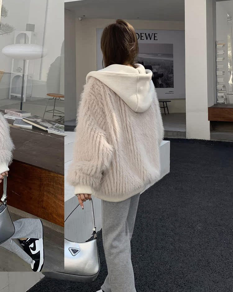 Hooded Loose Faux Fox Fur Jacket