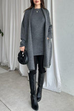 Solid color sleeveless round neck dress knitted cardigan two-piece set