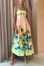 Strapskleid mit tropischem Landschaftsdruck