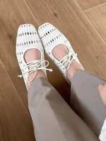 Chaussures Mary Jane vintage tissées à lacets creux et bout carré à talon épais