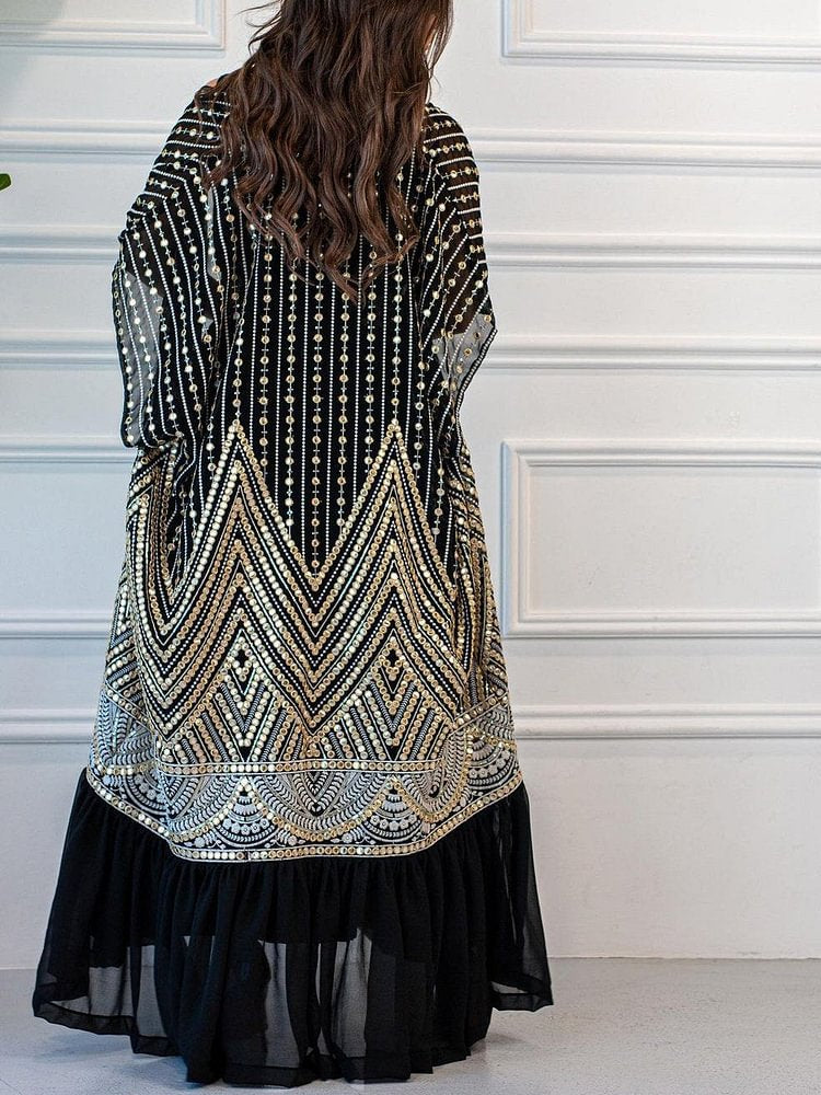 Wunderschönes Cape-Mantelkleid mit Fledermausärmeln, zweiteilig