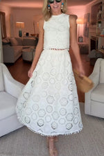 Ärmelloser, bestickter Rockanzug, lässiger, lockerer Urlaubs-Zweiteiler