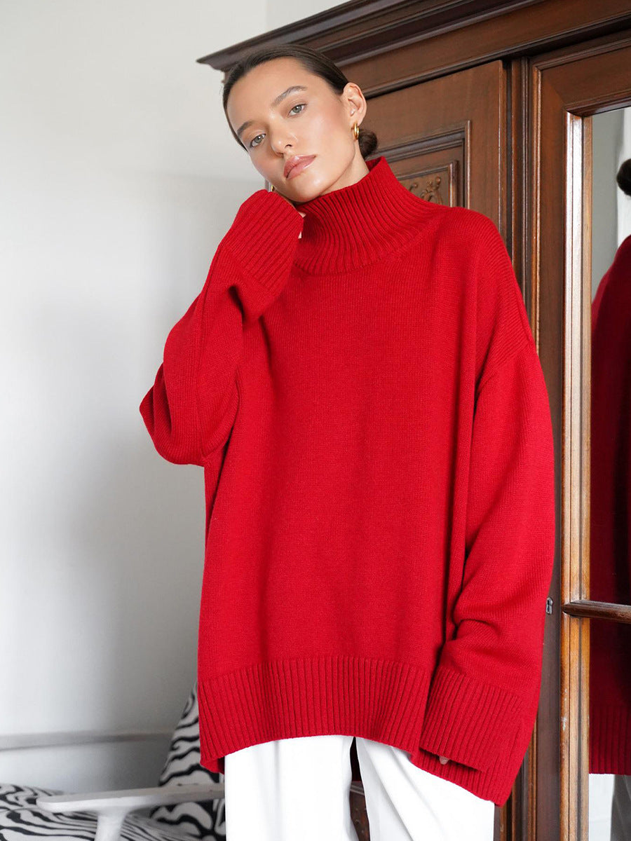 Pull ample en tricot à col roulé de couleur unie et confortable