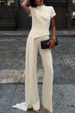 Unique side hem design Slim-fit short-sleeved top and trousers two-piece set