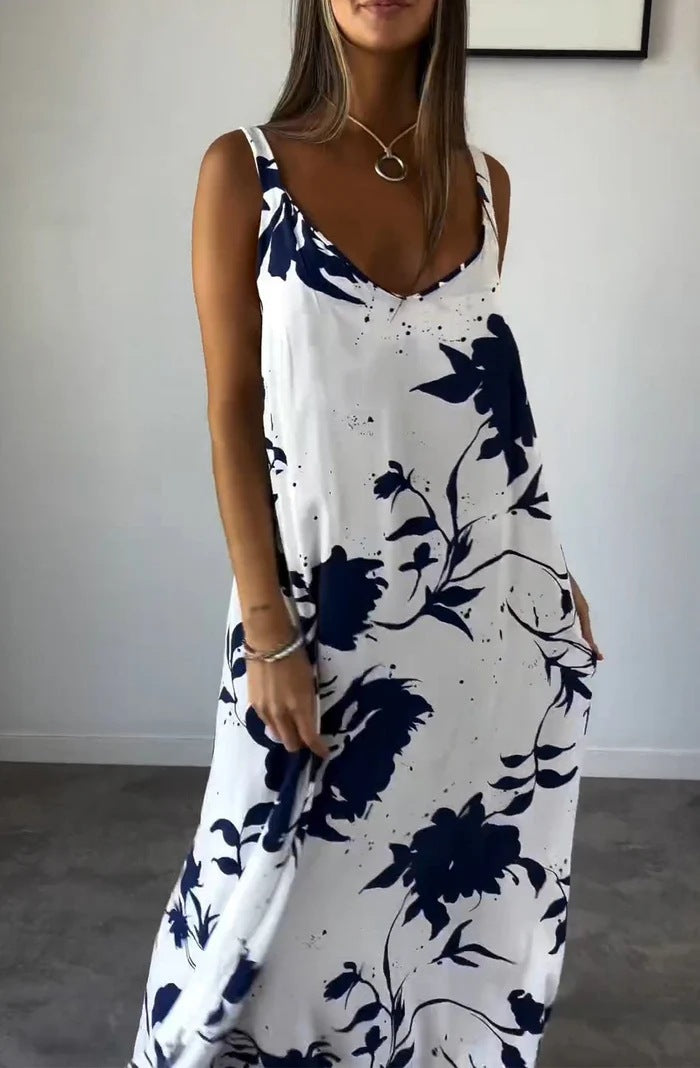 Neckholder-Kleid mit V-Ausschnitt und Retro-Print