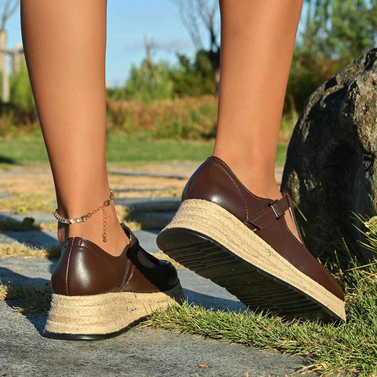 Wedge Espadrilles Mary Jane Platform Shoes