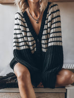 Cozy Loose black and white striped knitted cardigan
