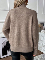 Solid color loose off-the-shoulder long-sleeved turtleneck sweater