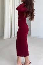 Solid color long sleeve high collar exposed waist hip slim dress