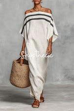 Loose-fitting striped off-shoulder batwing sleeve resort maxi dress