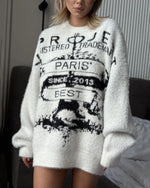 Cozy Round neck letter mid-length pullover sweater