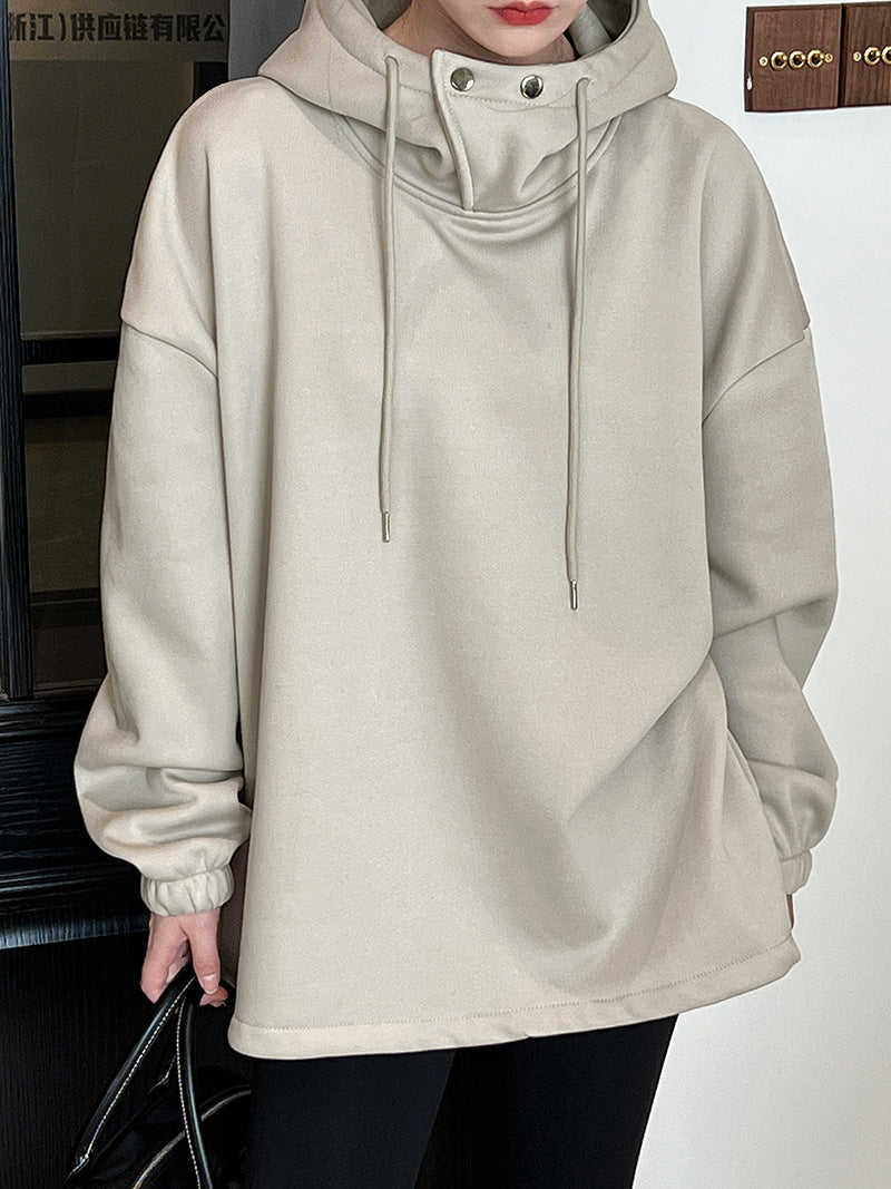 Halbhoher Kragen mit Knopfdetails, dicker, lockerer Kapuzenpullover