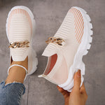 Metal chain thick breathable fly knit sneakers