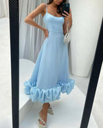 Spaghetti Strap Floral Applique A-line Dress