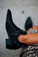 Metal five-star embellished low-heeled ankle boots