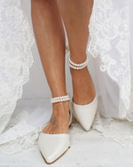 Pointed hollow pearl straps heel strap low heel sandals