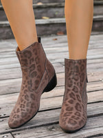 Suede leopard block heel side zipper Martin boots