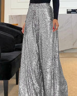 Shining debut Sequined high-waisted wide-leg pants