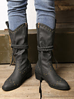 Bottes Martin mi-mollet à pompon et boucle de ceinture à rivets