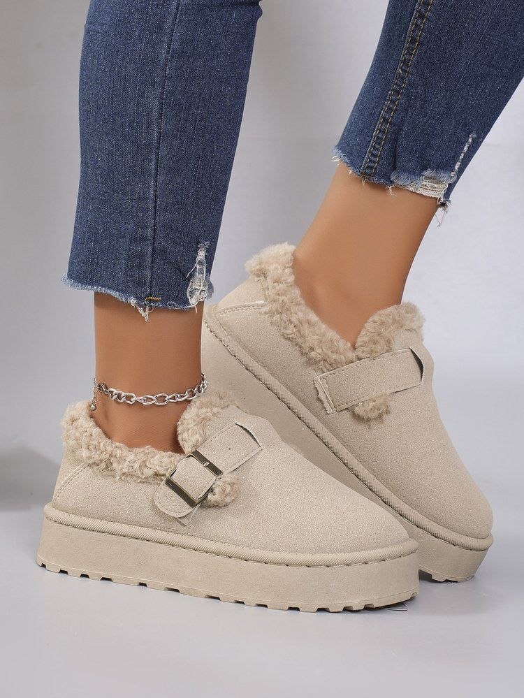 Kurze Schneestiefel aus Plüsch mit runder Spitze und dicker Sohle